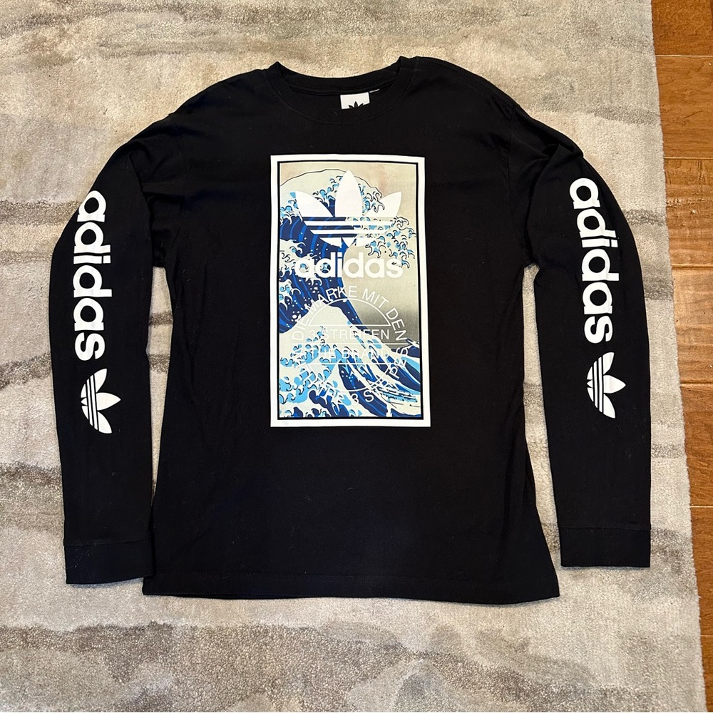 *Adidas Black Crew Neck Long Sleeve Graphic Shirt*